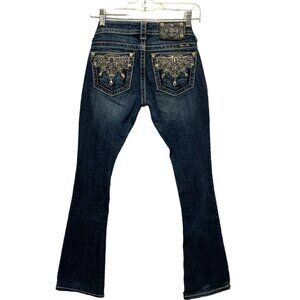 Miss Me Jeans Womens 25 Signature Boot Low Rise Rhinestones Embroidered Sequins
